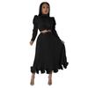 Autumn European & American Puff Sleeve Top with Ruffled Pleated Skirt Set.