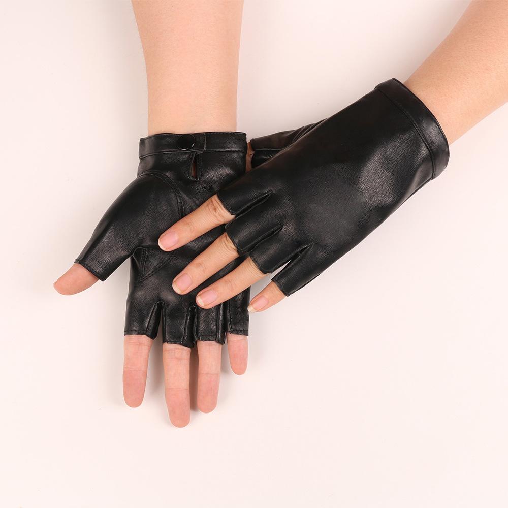 Neuer Stil Damen Tanz Halbfinger Lederhandschuhe Nachtclub Damen Performance Tanz Street Dance Performance PU Lederhandschuhe One Size black
