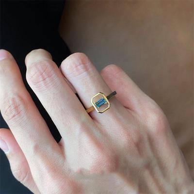 Gold-Plated Minimalist Blue Topaz-Inspired Unisex Rings In Niche Modern Style