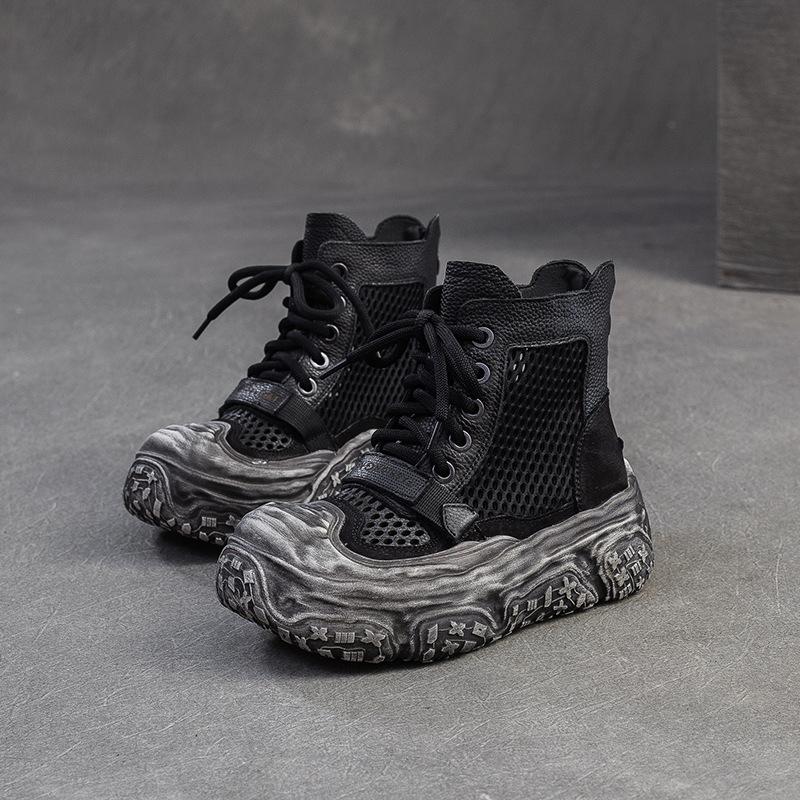 

Johnature Breathable Mesh Retro Hollow-out Boots Удобные и универсальные женские туфли на плоской платформе 35 чёрный