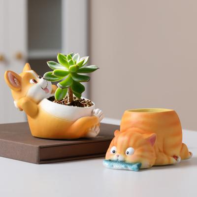 Vaso da Fiori Animale Gatto Cane Vasi per Piante Grasse Resina Fioriera con Foro di Drenaggio per Piante Grasse Decorazione Tavolo Casa Ufficio