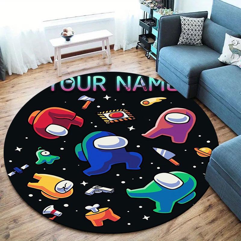 Among Us Custom Name Round Area Rug,Carpet Rug for Living Room Bedroom Sofa Playroom Decor,Non-slip Floor Mat