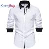 Camisa Masculina de Manga Longa com Gola Triangular Contrastante