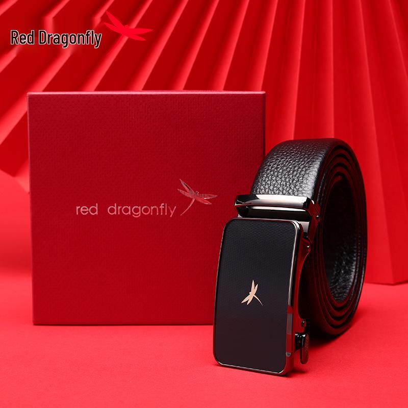 Red Dragonfly Men s Genuine Leather Belt - 2026 High-End Cowhide for Business Trousers, with Gift Box for Dad 120 cm
