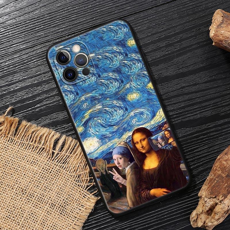 Van Gogh Starry Night Cat Oil Painting Funda For Iphone 15 Pro 14 11 12 13 Pro Max Mini XS X 7 8 14 Plus SE2020 Cases Soft Cover