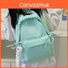 Simple Solid Color Lace Bow Design Student Backpack For School And Use Daily