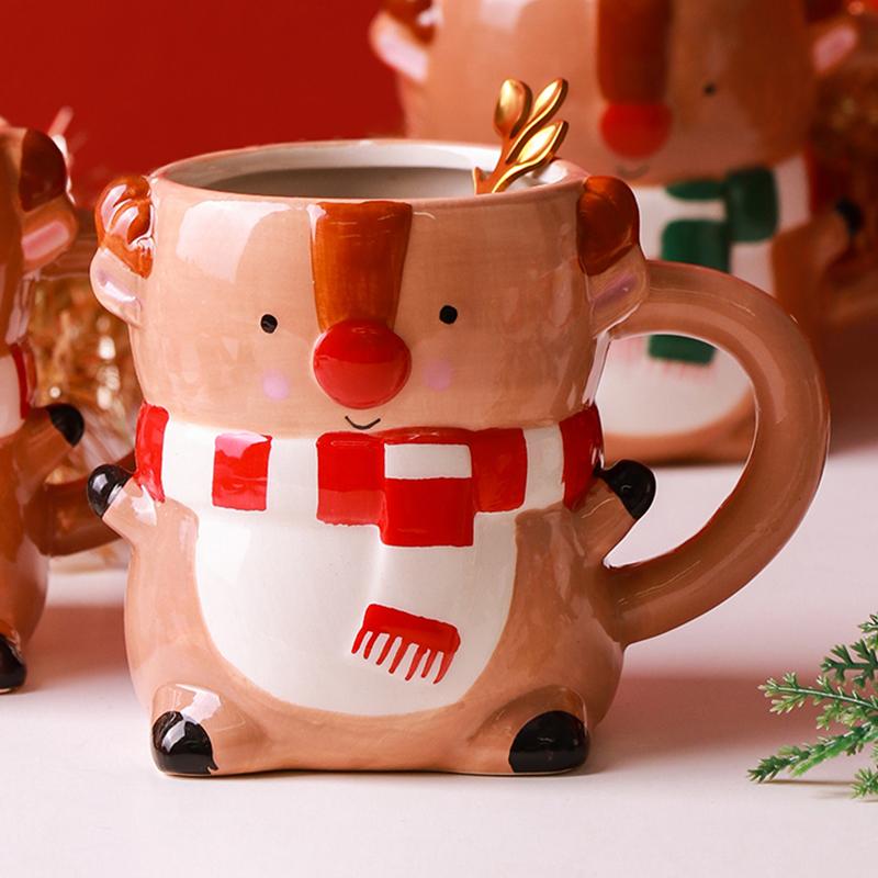 

Креативная оригинальная керамическая кружка Рождественский подарок С милым мультяшным животным рельефной ручкой Чашка для воды для чая кофе Праздничный подарок 201-300ml