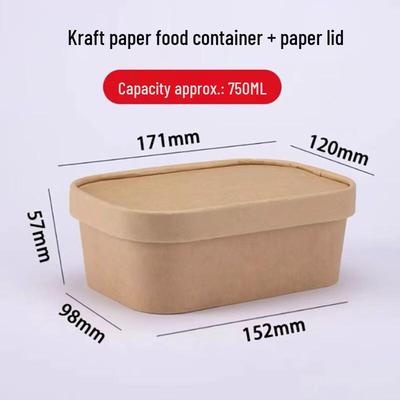 Contenant alimentaire rectangulaire jetable en kraft avec couvercle