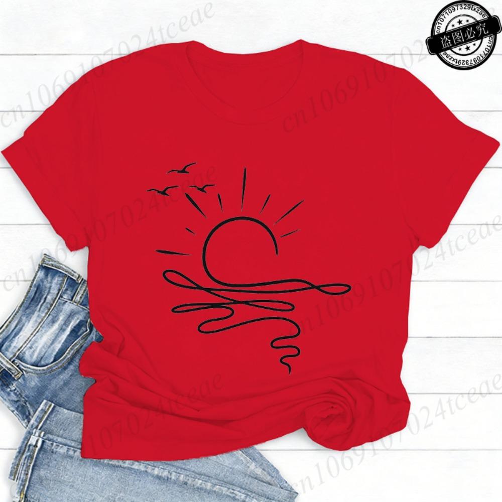 Sun Ocean Shirt Graphic Boho Summer T Shirts Trendy Beach Tee Cute Minimalist Summer T-Shirts Short Sleeve Trip Women's Shirts