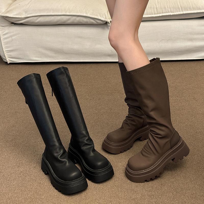 Thick-soled boots women's 2025 spring new models but knee-thin high knight boots Internet celebrity explosion pile boots