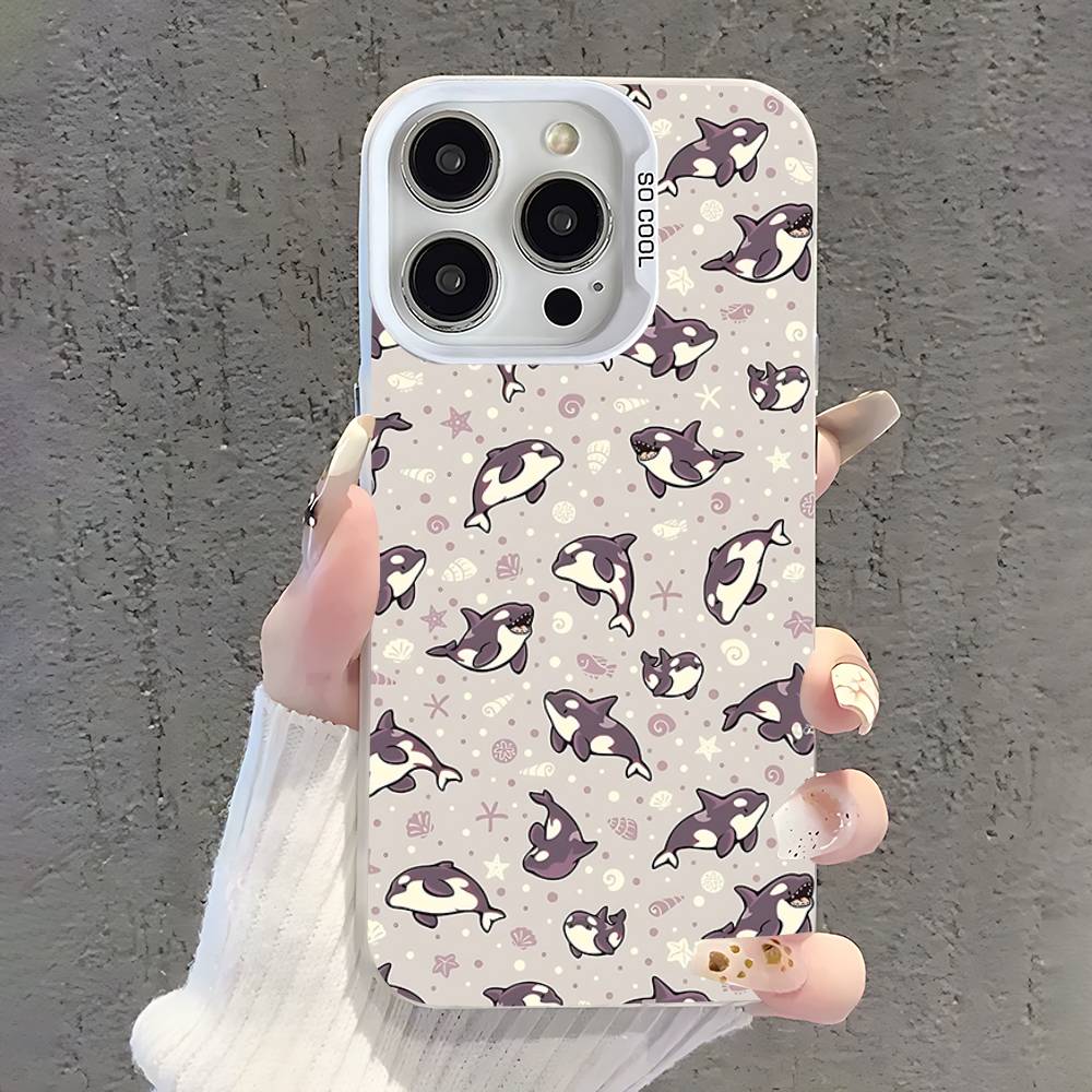 Cute Cartoon Animals Shark Phone Case For iPhone 17,16,15,14,13,12,11,Pro,XS,Max,Plus,Mini,SE White Candy Matte Shockproof Cover