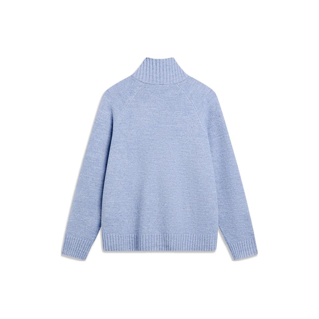 Li Ning Sports Trend Series Solid Color Zip Stand Collar Long Sleeve Sweater Men Sweater Blue AMBU007-3