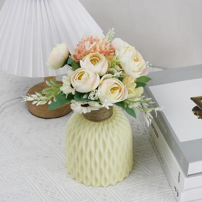 2pcs Set A Bunch Simulated Bouquets and Simple Pale Yellow Plastic Vase for Home Decoration Living Room Party Decoration