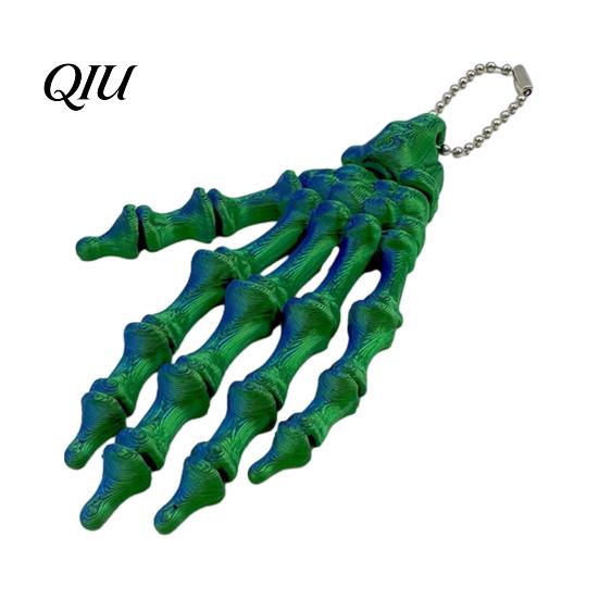 Halloween Skeleton Pendant Hand Keychain, with Hanging Chain 3D Printed Ornament, Movable Dark Trendy Keychain Joint Design Skull Palm