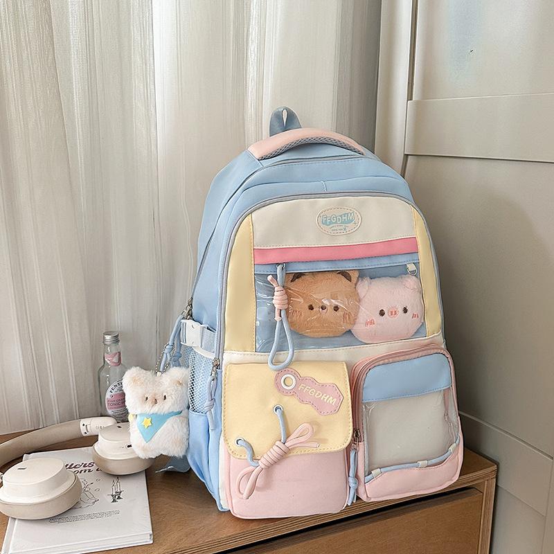 Schoolbag new high-value college style fresh and sweet backpack junior high school students contrasting color splicing bar pain bag backpack