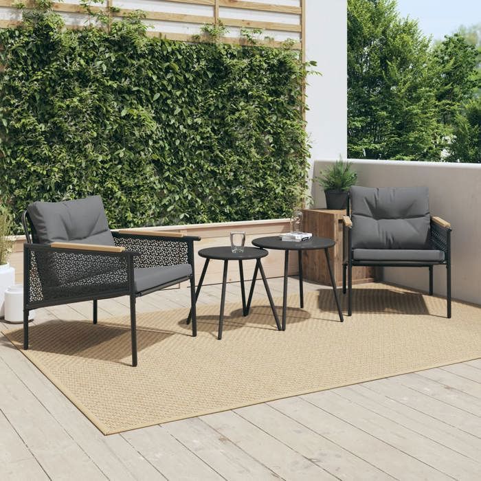 VidaXL Chaises de jardin avec coussins lot de 2 noir acier, siège de jardin, assise extérieure, chaise d'extérieur, assise 4009301