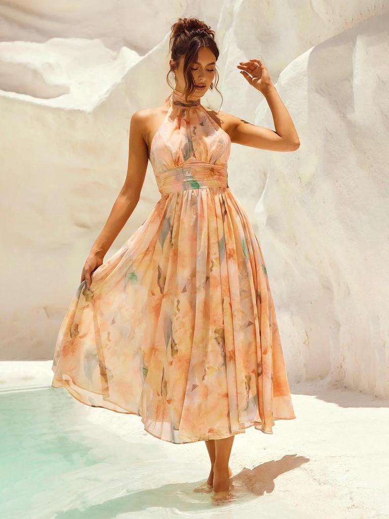 Vestido de Verano 2026 sin Mangas Estampado con Espalda Descubierta y Tirantes - Estilo Vacacional Europeo y Americano para Mujer