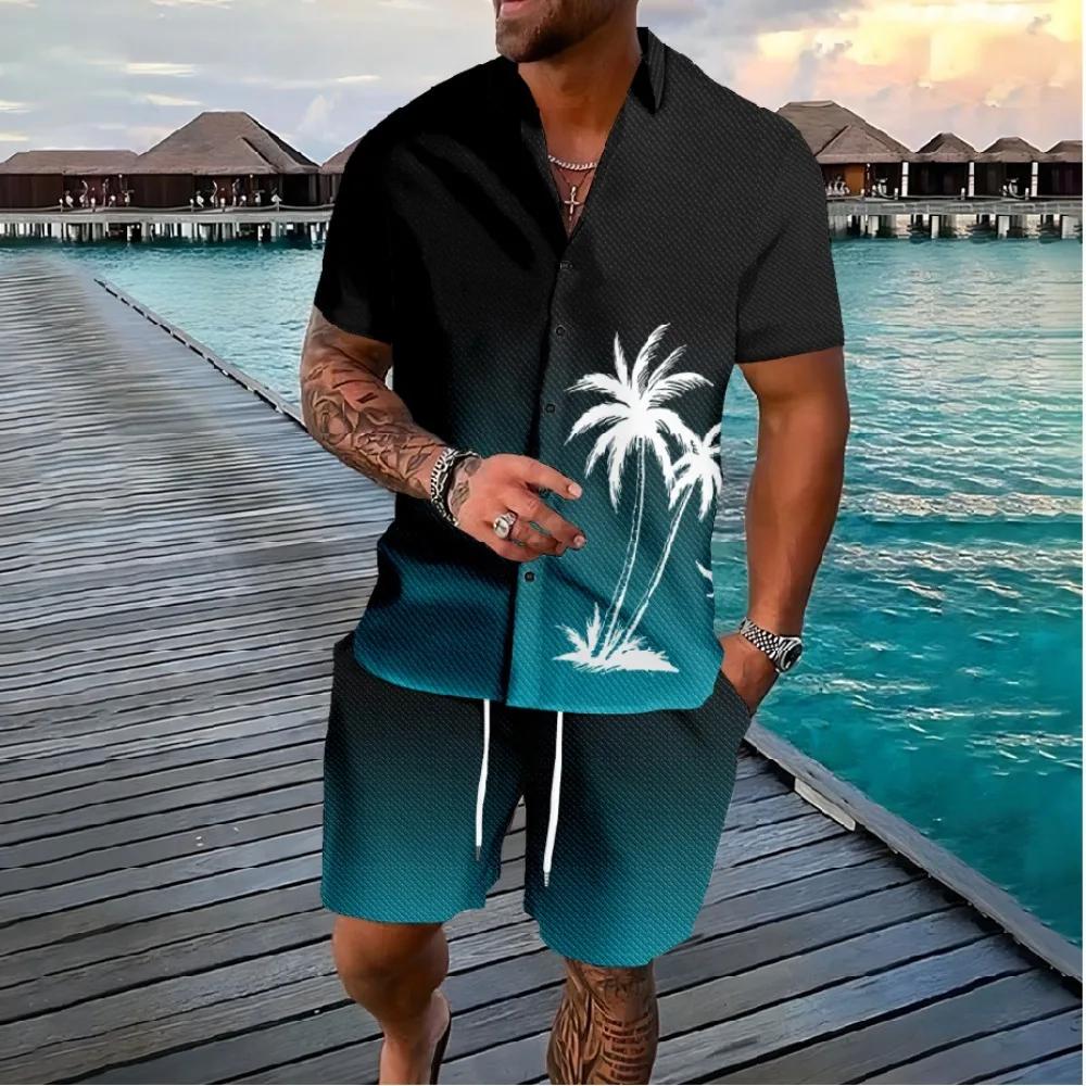Hawaiian Palm Tree 3D Print Men Shirt Sets Fashion Short Sleeve Shirt Oversized Casual Beach Shorts Streetwear Suits Clothes Cool