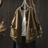 Women Vintage Cotton Jackets Solid Color Stand Long Sleeve Coats Autumn Zipper Loose Casual Pockets Jackets