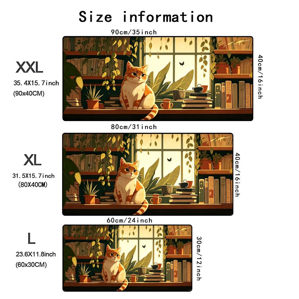 Cozy Library Cat Mouse Pad Computer Accessories Office Game Table Mats Rubber Antislip Gaming Keyboard Mousepad Desk Pads 40x90