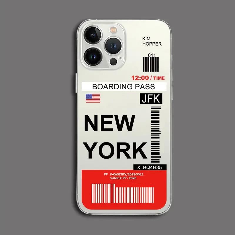 Funny World City Tourist Ticket Label Phone Case for iPhone 16 15 14 Pro Max Plus Dustproof Non-Slip Transparent Cover Fundas
