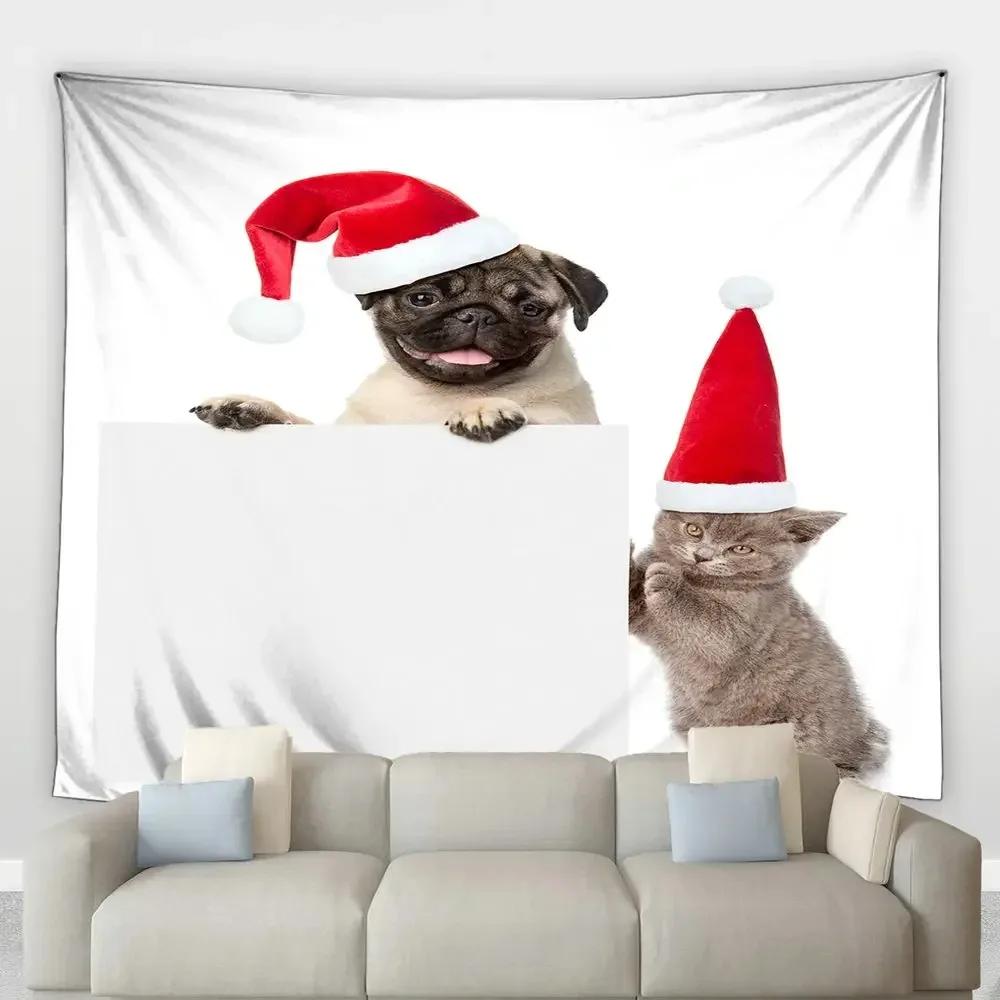 Weihnachten Niedliche Katze Wandteppich Schlafzimmer Wohnzimmer Zuhause Weihnachten Dekorative Wandteppich