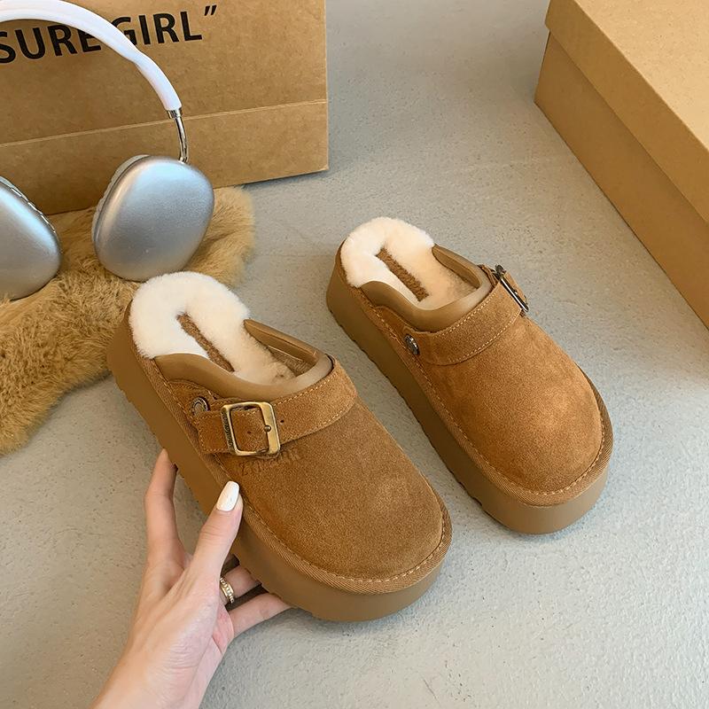 

Туфли Boken на платформе с бархатным носком и полутапочками для женщин 2024 года, зимние ботинки с одной педалью, хлопковые тапочки 35 верблюд