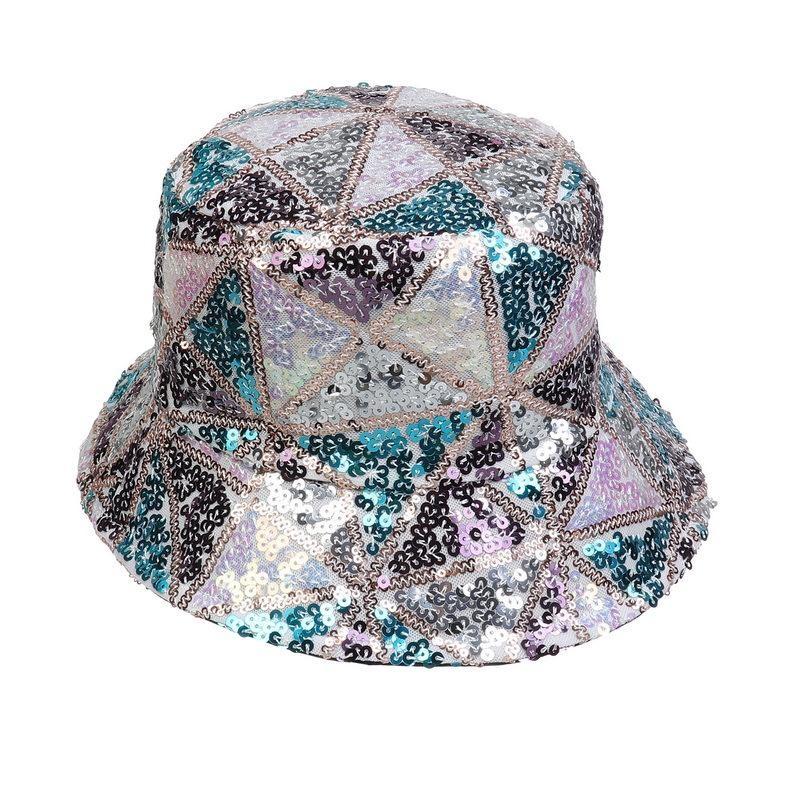 Women Bucket Hat Fishing Cap Sequin Hip-hop Festival Glitter Bling Wide Brim
