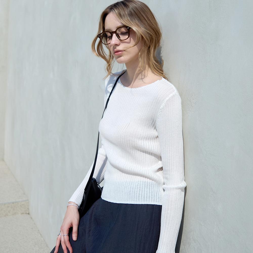 KELLY DONAHUE Soft Ribbed Round Knit Ivory