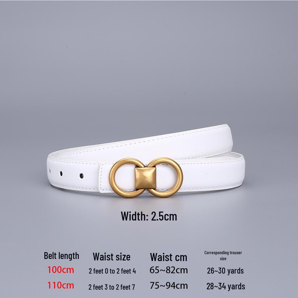 Women's Retro Slim Genuine Leather Belt, Versatile and Fashionable, for Dresses and Jeans, with Pin Buckle Decor.