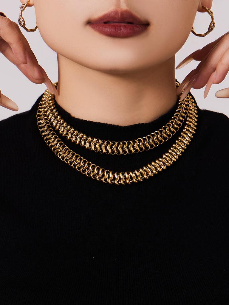 Handmade Stainless Steel 18K Gold Cuban Necklace & Bracelet Set - Trendy Street Dance Hip Hop Style