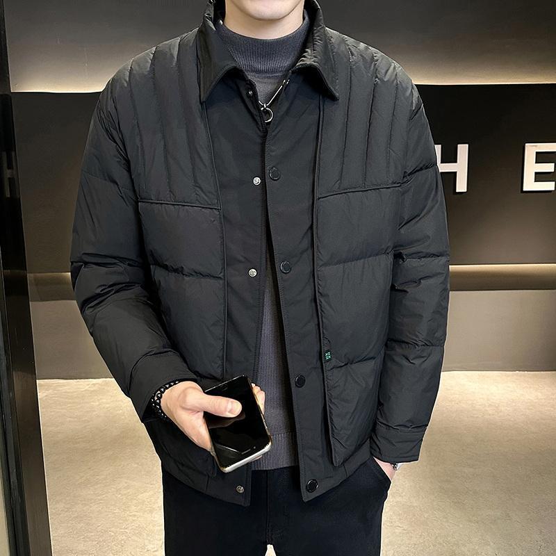 

Зимняя куртка-пуховик мужская осень и зима новый стиль короткий легкий дизайн имитация двухкомпонентного пальто однотонный цвет XL чёрный