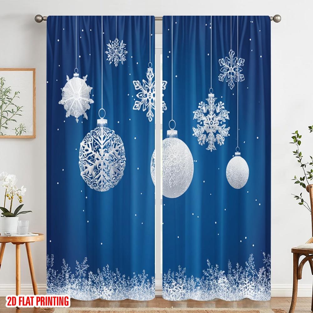 2pcs,2D Plane Printing Curtains&Window Treatment White Snowflake Polyester Fabric (without Rod) Decorations Inside Ldeal for