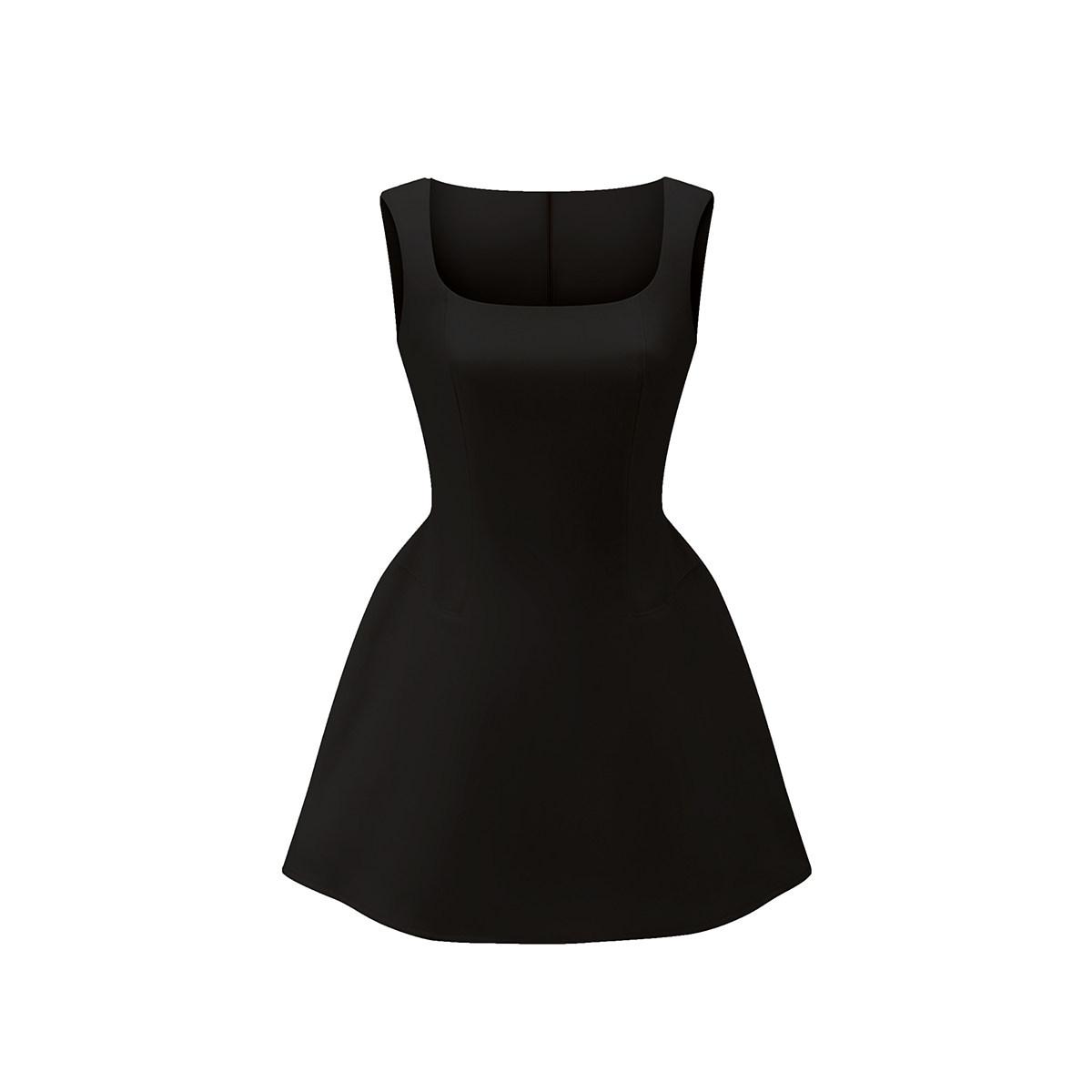 Three-Color Elegant Hepburn-Inspired Spaghetti Strap Dress with Slimming Waist and Puffy Design M чёрный