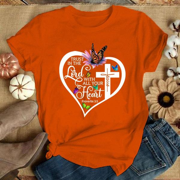 Lord with Your Heart Print Women T Shirt Short Sleeve O Neck Loose Women Tshirt Ladies Tee Shirt Tops Clothes Camisetas Mujer