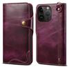 Wallet Phone Shell for iPhone 14 Pro Case Waxy Genuine Cow Leather Cover with Card Slot
