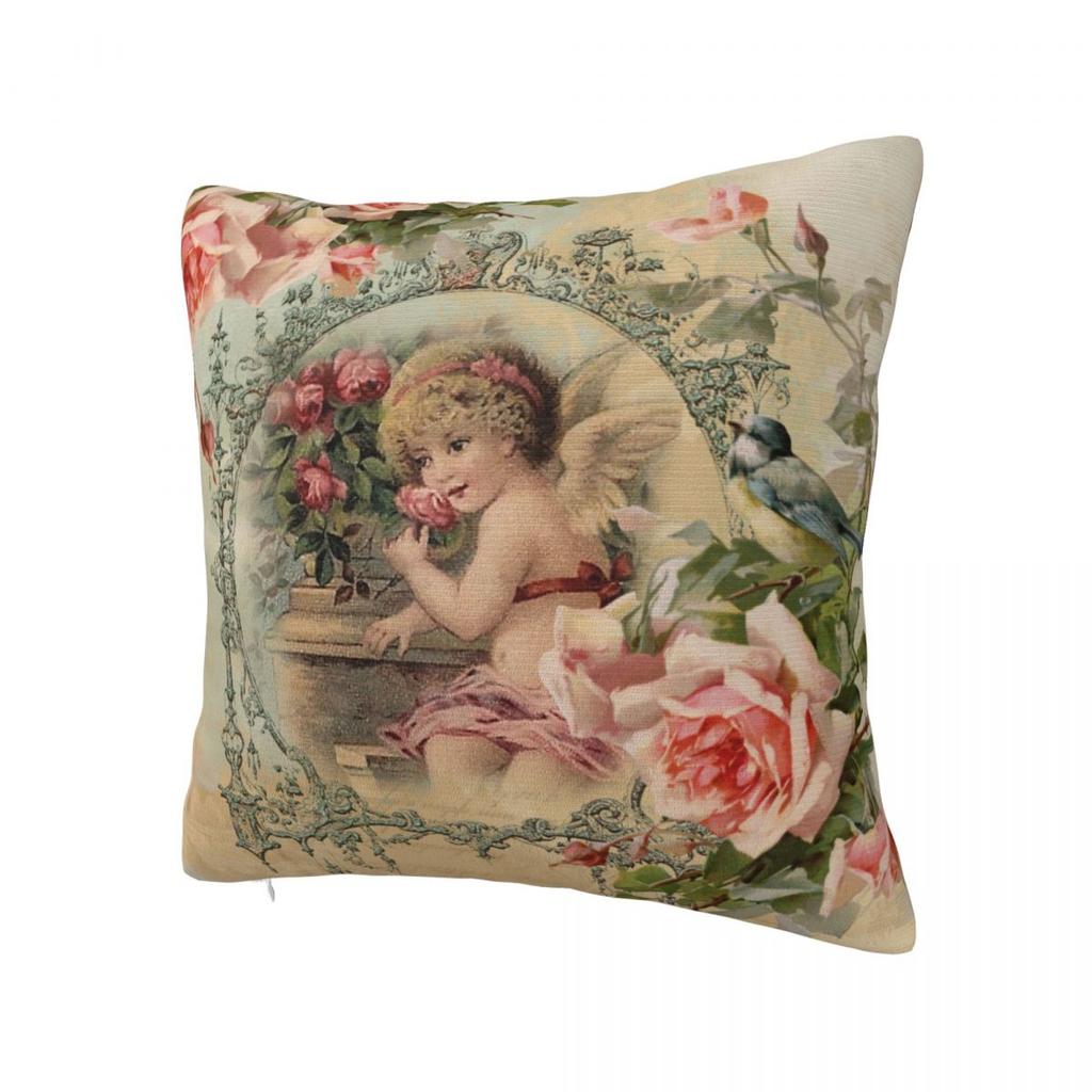 Victorian Angel Christmas Pillowcase Soft Fabric Cushion Cover Decor Pillow Case Cover Sofa Zippered 40X40cm