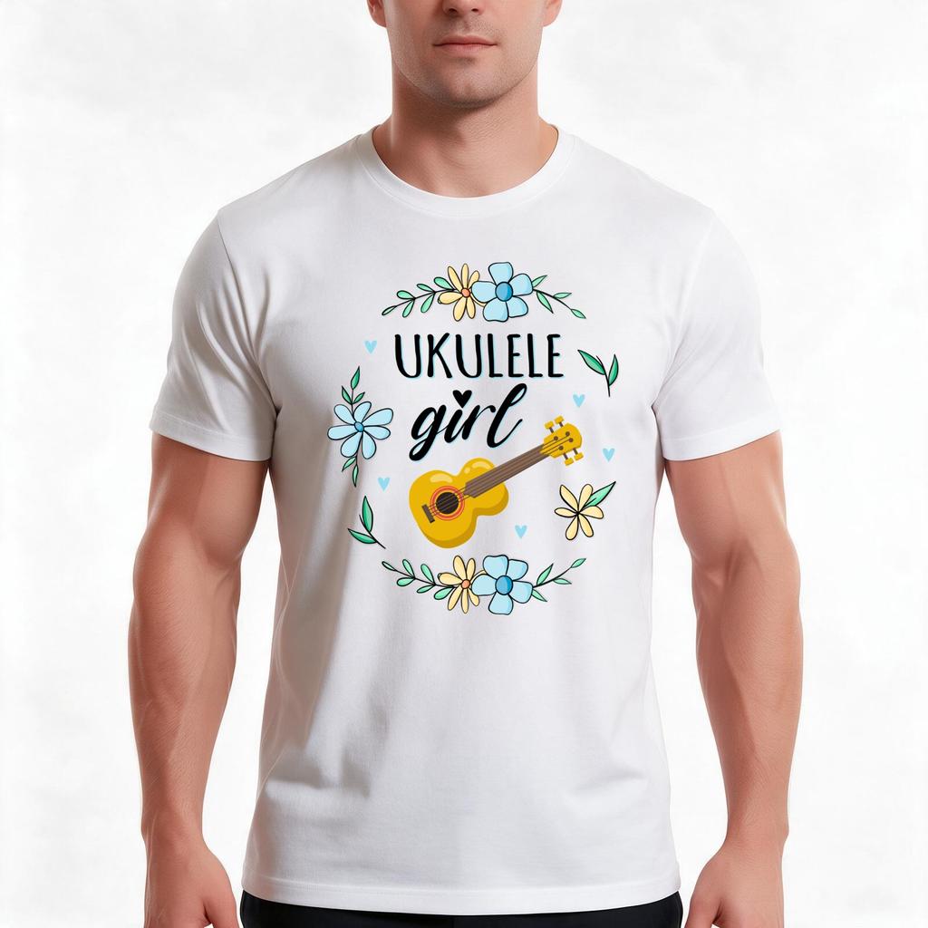 Ukulele Girl Tshirt Summer Casual Cotton Tee Oversized Streetwear Tops Vintage Graphic Print Loose Fit Short Sleeve