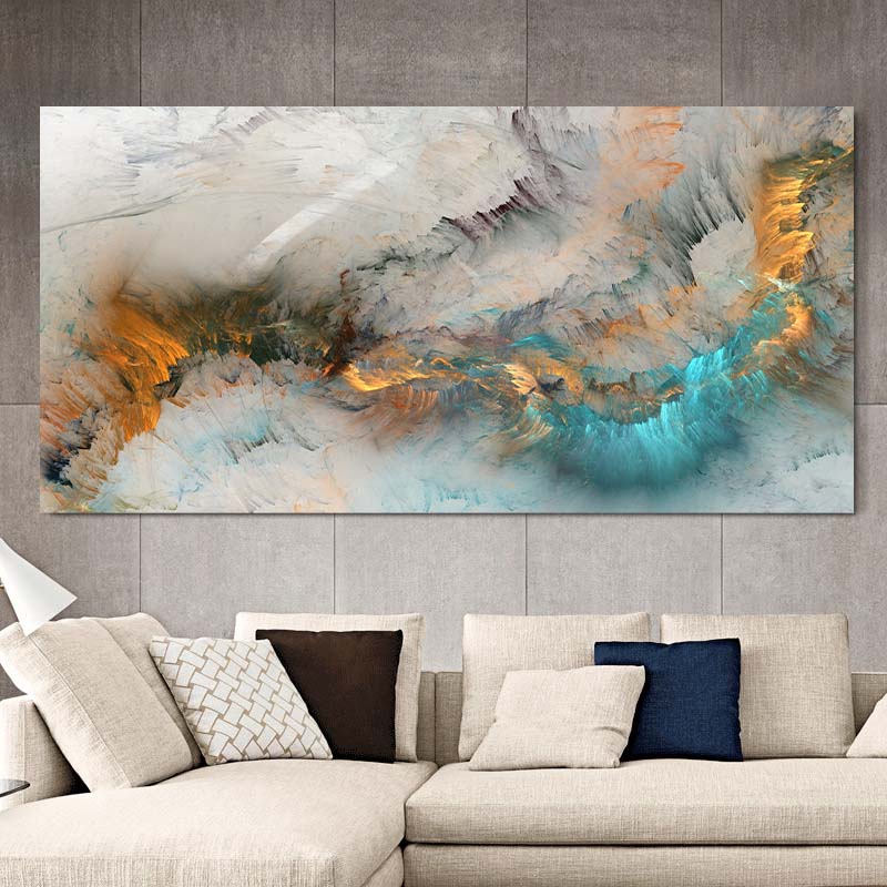 Abstract Light Gray Gold Blue Colorful Cloud Posters and Prints Canvas Painting Print Wall Art for Living Room Home Decor
