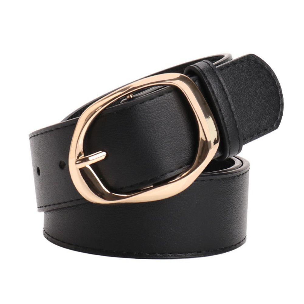 Faux Leather Waist Belt Oval Pin Buckle Waist Strap Classic Leather Waistband  For Women