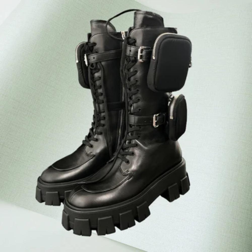 Ronde Neus Dikke Plateau Dameslaarzen Veterschoenen Dameslaarzen Dames Zwarte Punk Goth Laarzen Winter Hoge Laarzen 36 black