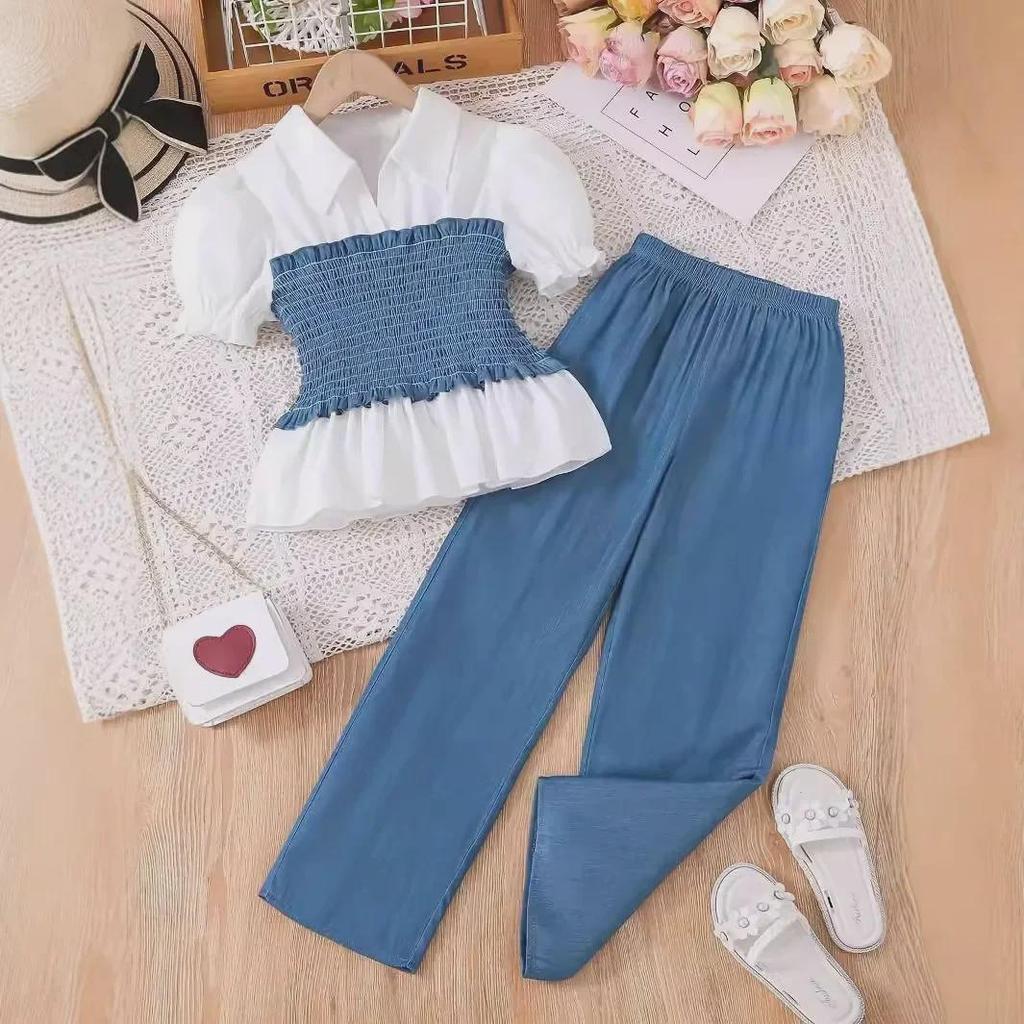 Sommarflickors europeisk mode T-shirt & vida byxor set