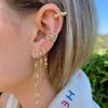 18k Gold Plated Trendy Women Jewelry Clear Cz Long Tassel Safety Pin Dangle Earring