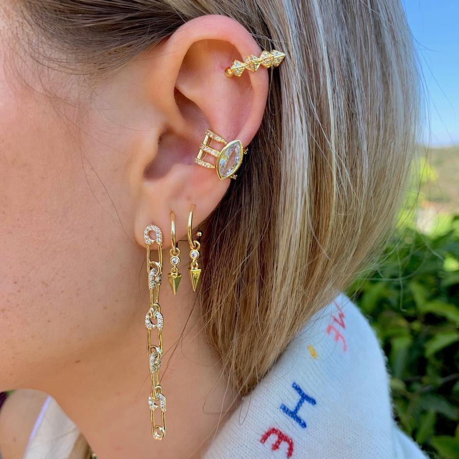 18k Gold Plated Trendy Women Jewelry Clear Cz Long Tassel Safety Pin Dangle Earring