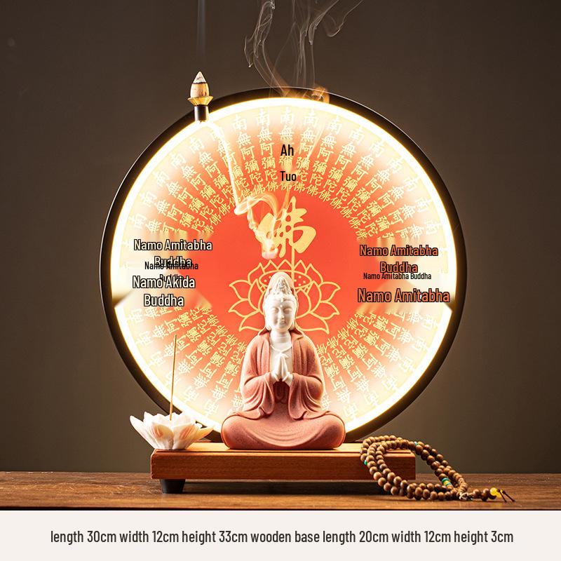 Ceramic Seated Guanyin On Lotus with Light Ring and Anjali Mudra for Home Decor