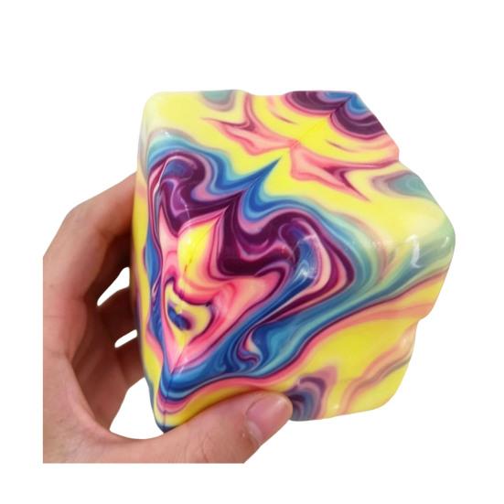 Cube Slow Rising Squeeze Toy, Maltose Texture Stress Relief Fidget, Soft Chewy Sensory Desk Decor with Gradient Tie-Dye, Portable Anxiety Relief Toy