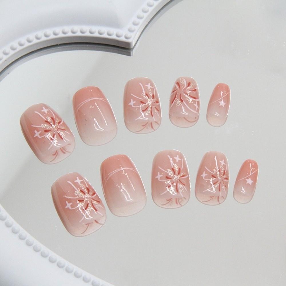 Almond Short Square Head False Nails Manicure Nail Art French Press On Nails Diy with Gel Stickers/Glue Reusable Fake Nails