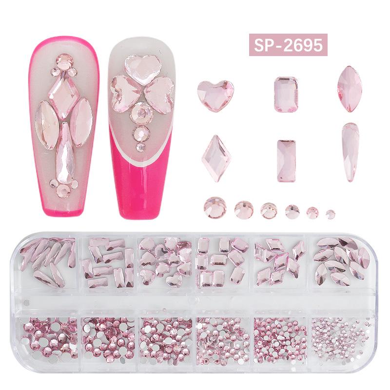 "12-Grid Irregular AB Glass Diamonds for Nail Art"