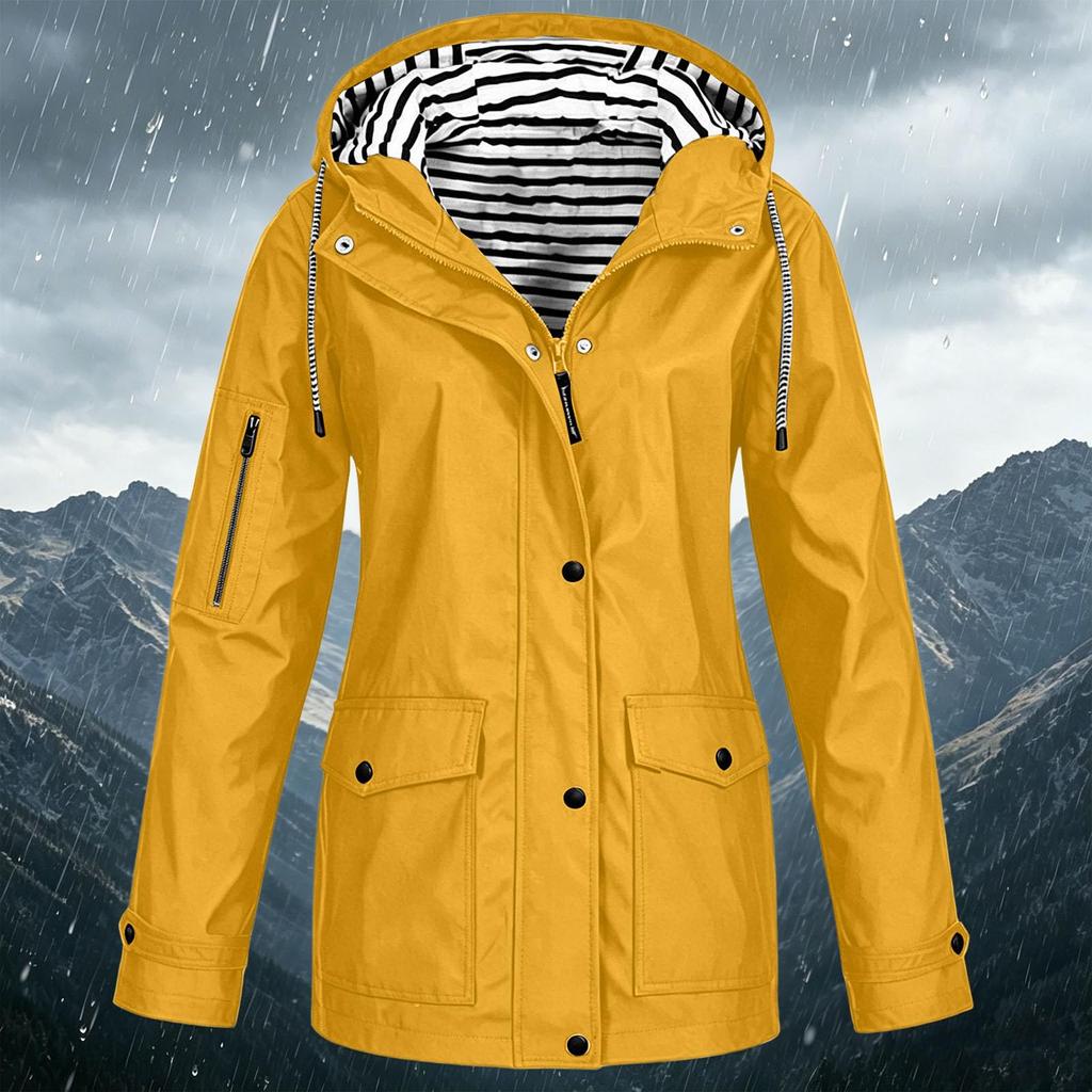 Women's Fashion Solid Color Hooded Loose Casual Waterproof Outdoor Jacket Lightweight Windbreaker Raincoat for Hiking Camping