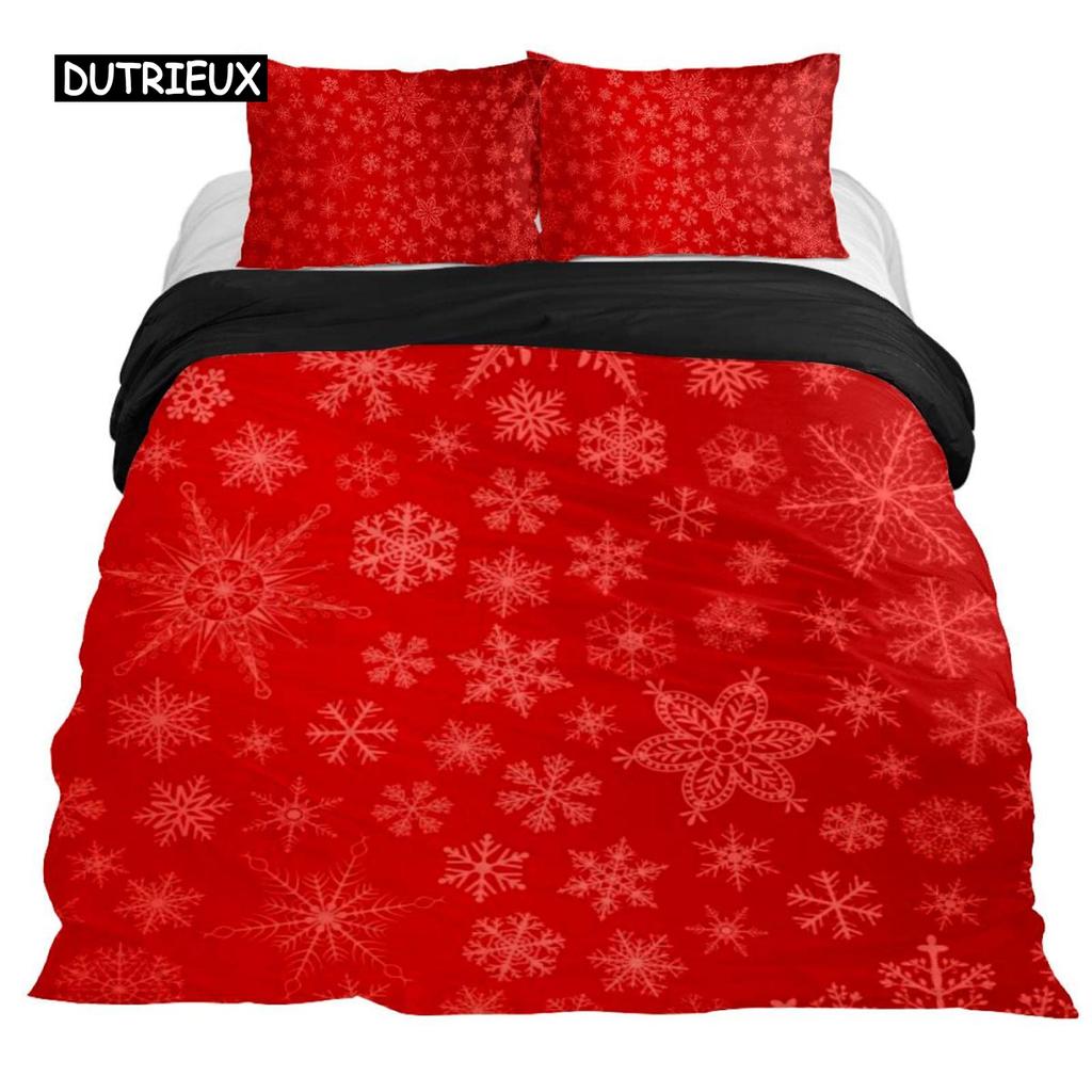 Snowflake Duvet Cover Set Winter Theme Christmas Illustration Cold Weather Season Twin Bedding Set King Size Soft Quilt Cover